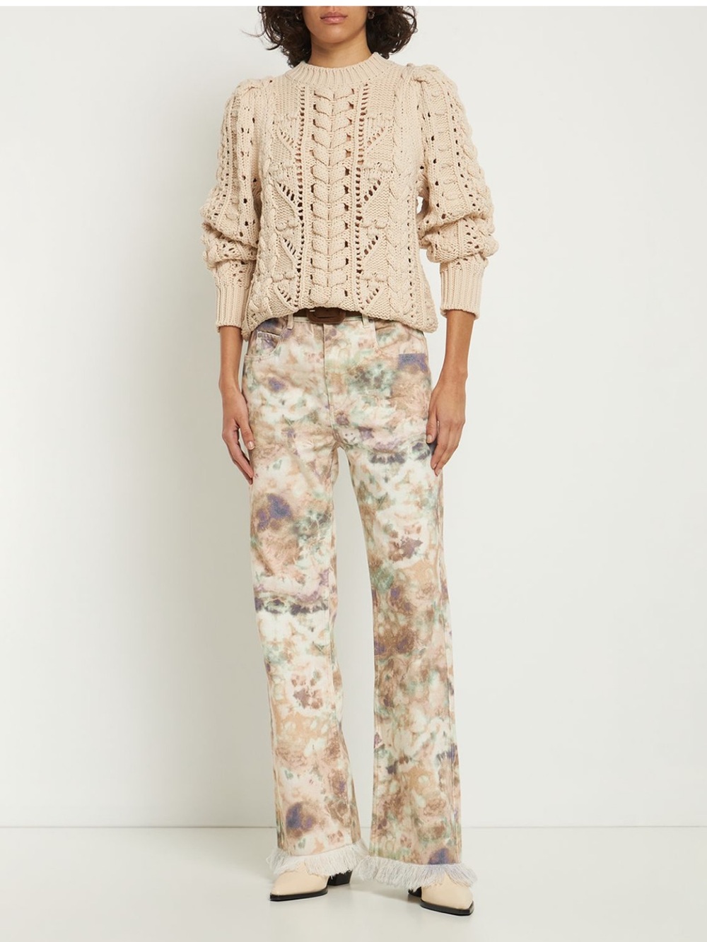 Isabel Marant Women's Tie-Dye Cropped Jeans in Brown, Tan, Green 34